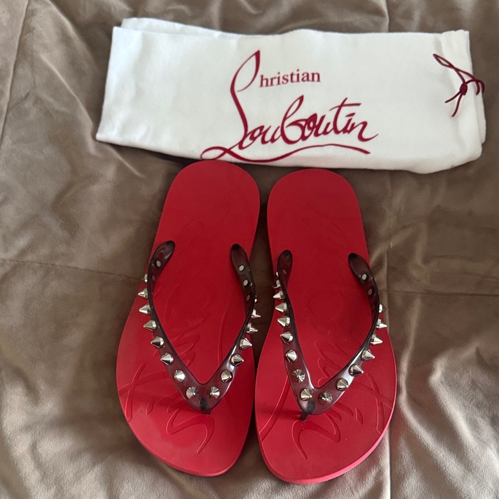 Christian Louboutin Red Studded Flip Flop Sandals 🩴 size 6